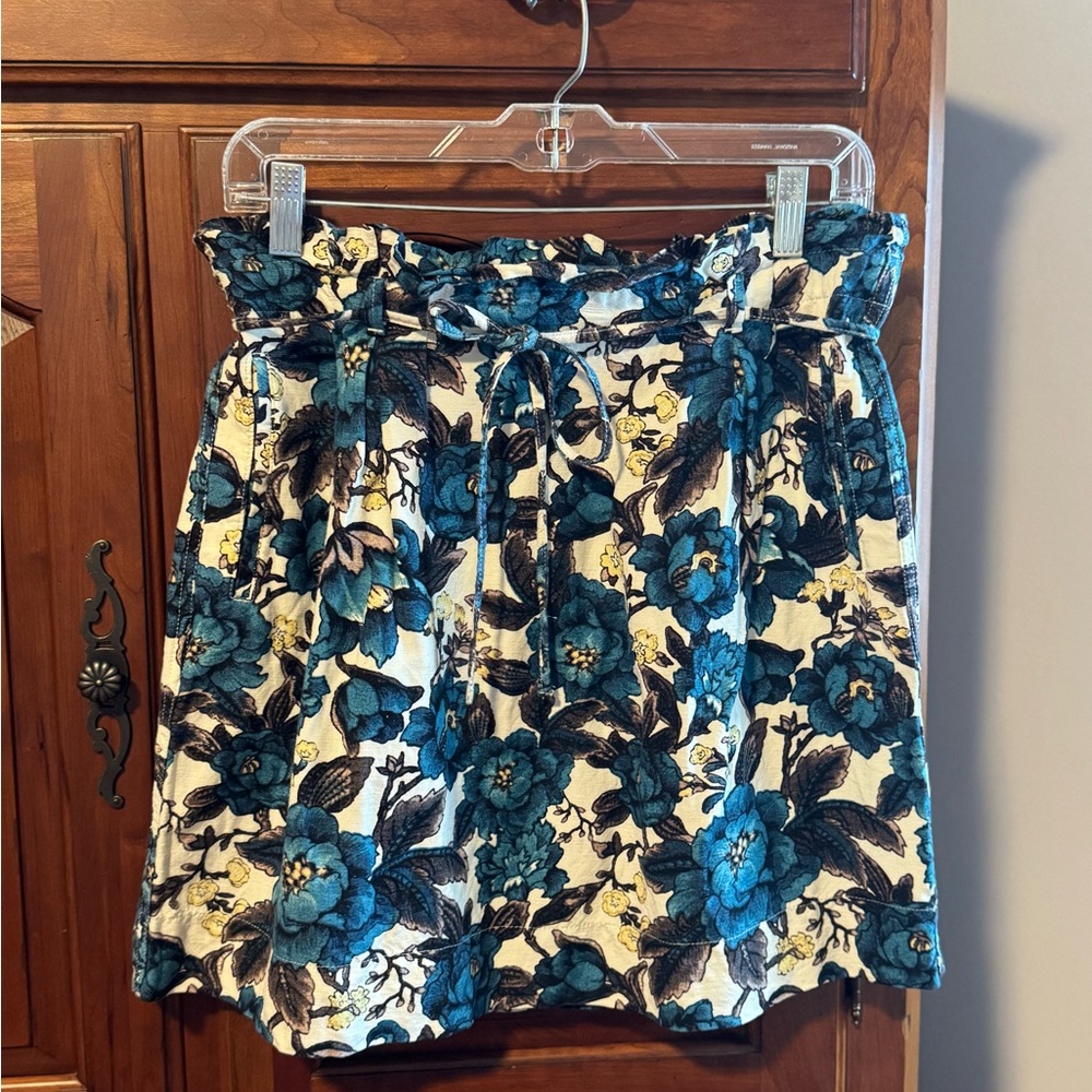 LOFT Blue and Cream Floral A-Line Skirt